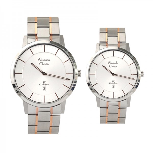 Alexandre Christie AC 8639 Silver Rosegold White Couple